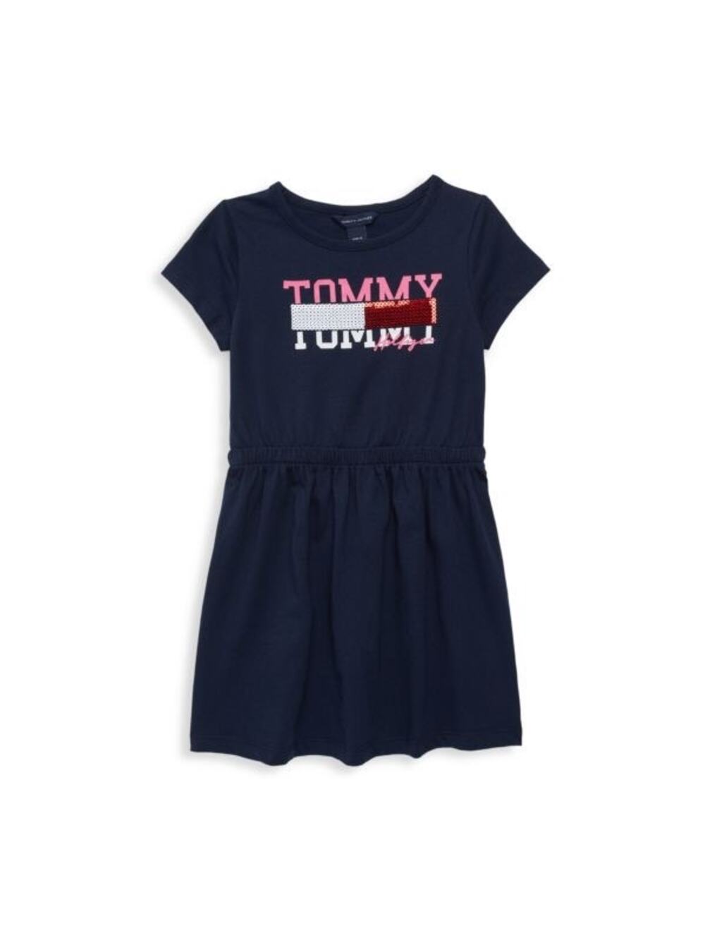 NWOT TOMMY HILFIGER Girl's Sequin Splice Logo Dress Large 12/14